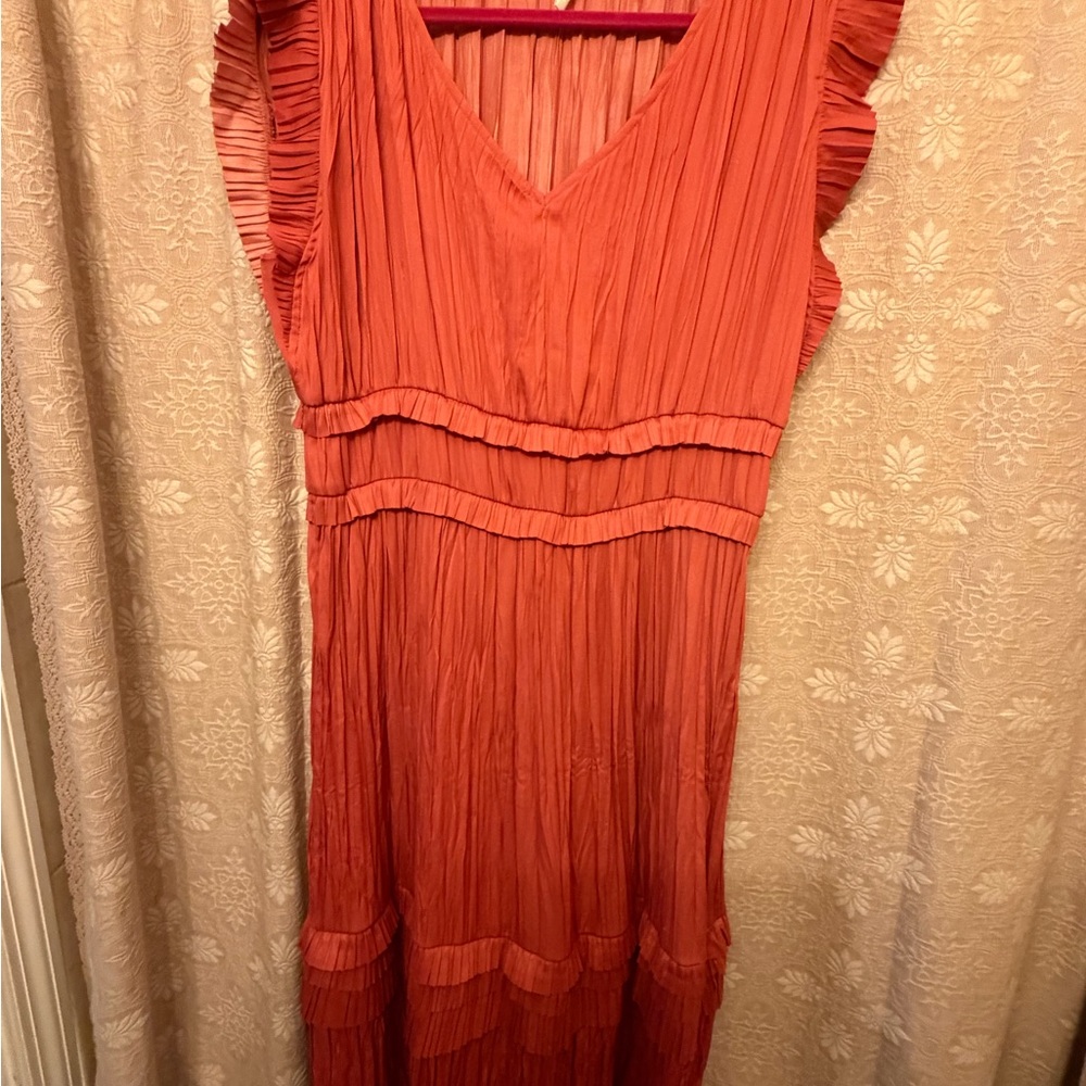 Versona Ruffled Coral Midi Dress